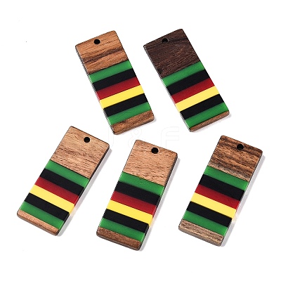 Jamaican Colour Epoxy Resin & Walnut Wood Pendants RESI-N039-122K-1