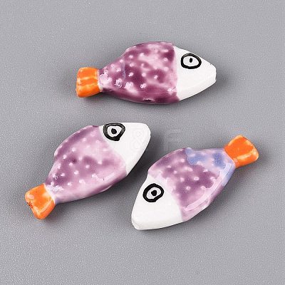 Hand Painted Fish Shaped Porcelain Beads PORC-N013-06L-1