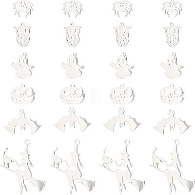 12Pcs 6 201 & 304 Styles Stainless Steel Pendants STAS-UN0034-14-1