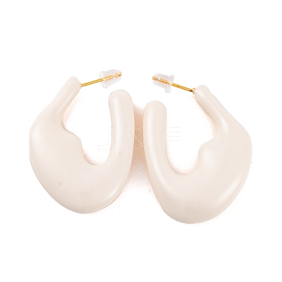 Nuggets Brass Enamel Half Hoop Stud Earrings for Women EJEW-G391-20A-G-1