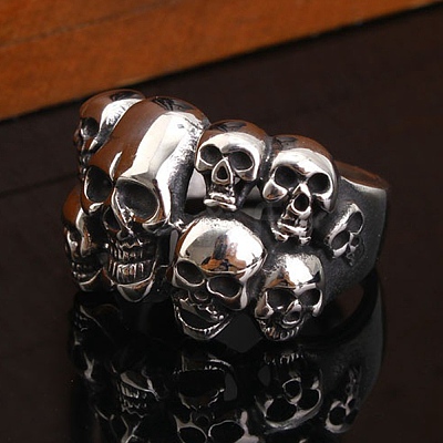 Steam Punk Style Stainless Steel Multi-Skull Finger Rings SKUL-PW0005-08D-1