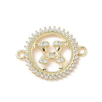 Brass Pave Clear Cubic Zirconia Friendship Connector Charms KK-L253-06G-1