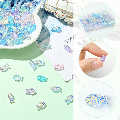 100Pcs 5 Colors Fish Handmade Glass Beads GLAA-SC0002-80C-1