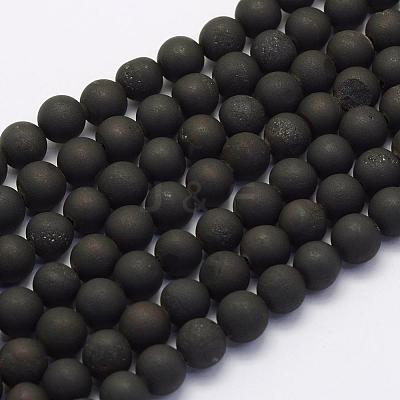 Electroplate Natural Druzy Agate Beads Strands G-G708-6mm-09-1
