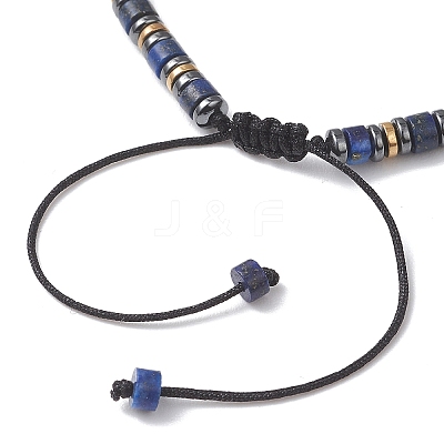 Natural Lapis Lazuli & Synthetic Hematite Disc Bead Braided Bead Bracelets for Women Men BJEW-JB13330-1