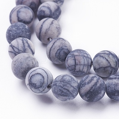 Natural Black Silk Stone/Netstone Beads Strands X-G-F520-57-8mm-1