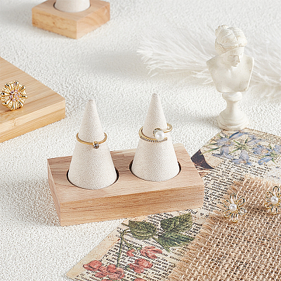 2 Cone Wooden Ring Organizer Holder RDIS-WH0031-02A-02-1
