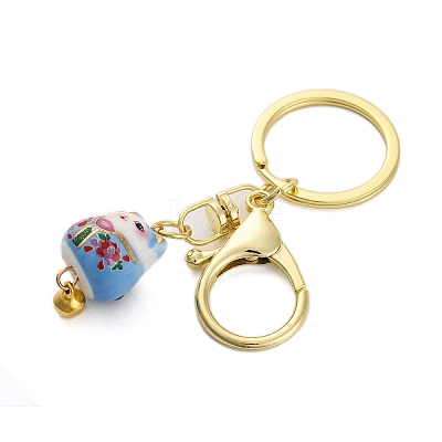Fortune Cat Porcelain Pendant Keychain KEYC-G064-02C-1