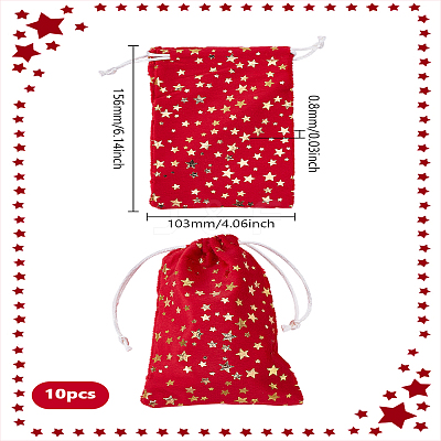 10Pcs Gold Stamping Star Velvet Gift Drawstring Bags for Christmas TP-LP0001-02-1