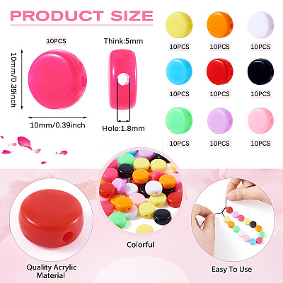 100Pcs 10 Colors Opaque Acrylic Beads OACR-TA0003-09-1