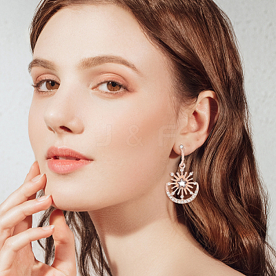 3 Pairs 3 Colors Crystal Rhinestone Sun with Moon Dangle Stud Earrings EJEW-AN0001-72-1