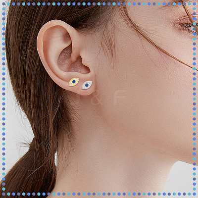 4 Pairs 2 Colors Blue Cubic Zirconia Evil Eye Tiny Stud Earrings EJEW-NB0001-10-1