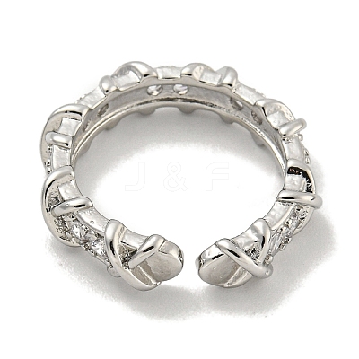 Cross Brass Micro Pave Cubic Zirconia Open Cuff Ring for Women RJEW-E296-12P-1