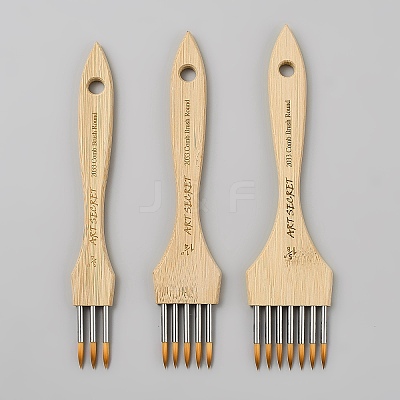 3Pcs Hickory Wood Handle Multi-Tine Art Brush Kits DRAW-WH0006-007B-1