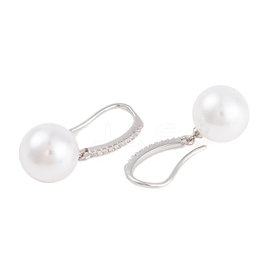 Rack Plating Brass Cubic Zirconia ABS Pearl Earring Hooks EJEW-S219-16P-01-1