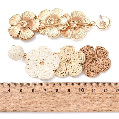 Flower Brass Raffia Dangle Stud Earrings FS-WGB7A43-01-1