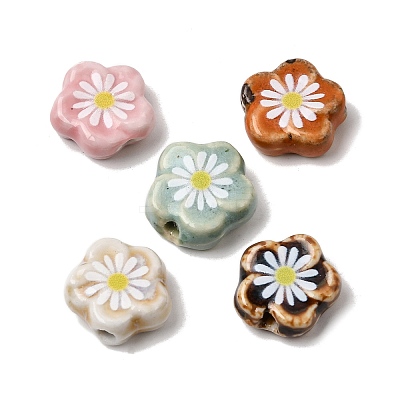 Glaze Daisy Flower Printed Porcelain Beads PR-CBA03B0-04-1