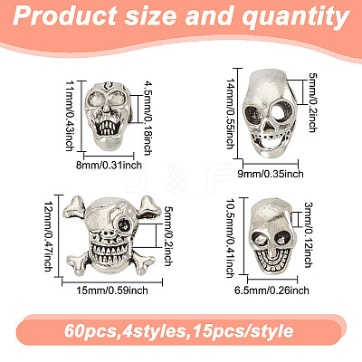 60Pcs 4 Styles Halloween Theme Tibetan Style Alloy Beads FIND-HY0003-84-1