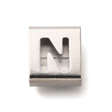 Letter Style 304 Stainless Steel Square Slide Charms STAS-L132-19N-1