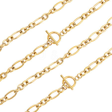 4Pcs Unisex PVD Vacuum Plating 304 Stainless Steel Figaro Chain Necklaces STAS-DC0003-27-1