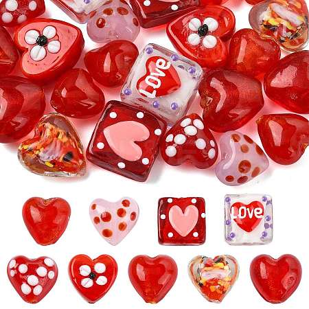 22Pcs 9 Styles Heart Theme Handmade Glass Beads FOIL-FS0001-04-1