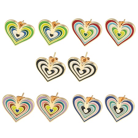 Heart Real 18K Gold Plated Brass Stud Earrings EJEW-L269-058G-1