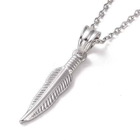 Non-Tarnish 304 Stainless Steel Feather Pendant Necklace for Women STAS-E154-15P-1