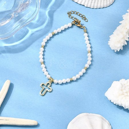 304 Stainless Steel Hollow Cross Charm Bracelets BJEW-JB12299-1