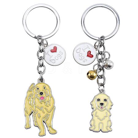 WEWAYSMILE 2 pcs Dog Keychain Car Keychain Pet Pendant Key-Ring Lovely Dog Key-ring Portable Metal Keychain Gift for Pet Lover Birthday Puppy Theme Party Supplies (Golden Haired Dog) JX787A-1