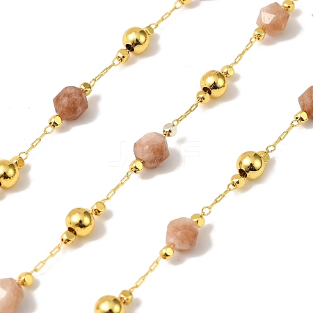 Handmade Sunstone Faceted Round Beaded Chains CHC-F021-01G-02-1