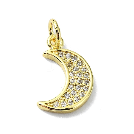 Moon Theme Brass Micro Pave Clear Cubic Zirconia Charms KK-H475-57G-06-1