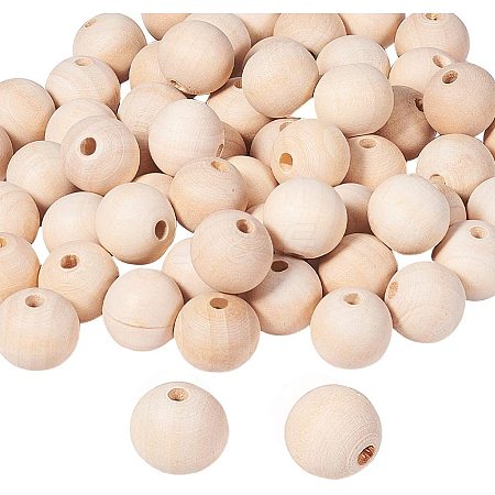 Round Unfinished Wood Beads and Nylon Packaging Vacuum Bag WOOD-PH0008-50-1