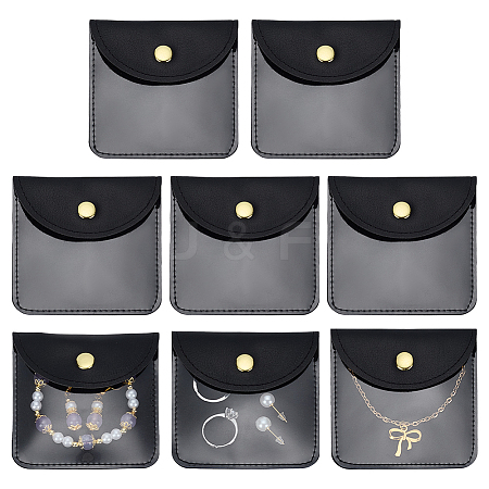 Square PU Leather & PVC Gift Jewelry Packaging Bags with Snap Button ABAG-WH0062-06A-1