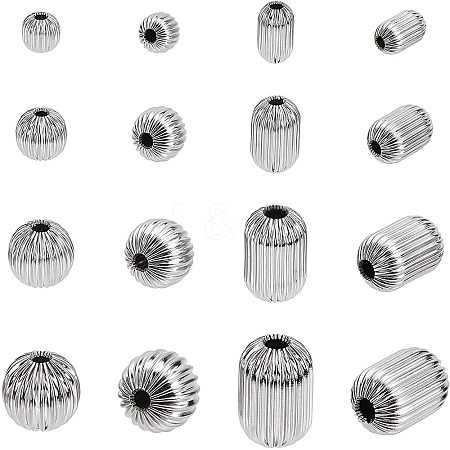 Unicraftale 16Pcs 8 Style 304 Stainless Steel Corrugated Beads STAS-UN0026-35-1