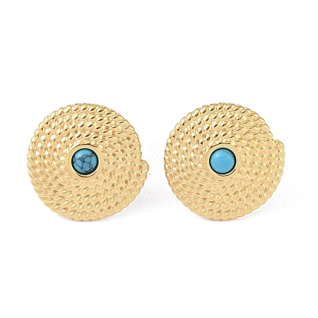 Natural Turquoise & 304 Stainless Steel Rope Disc Stud Earrings for Women EJEW-G390-04G-02-1