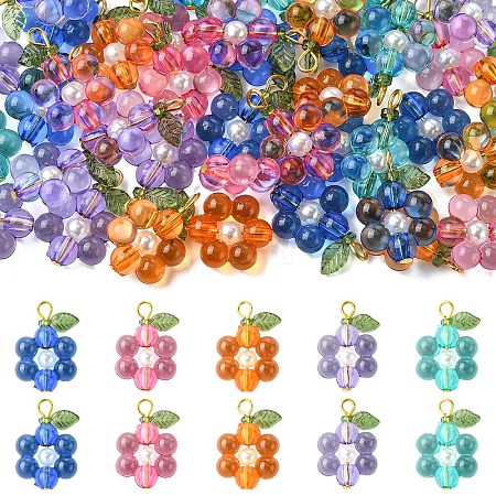 50Pcs 5 Colors Acrylic & ABS Plastic Pearl Pendants PALLOY-YW00199-1