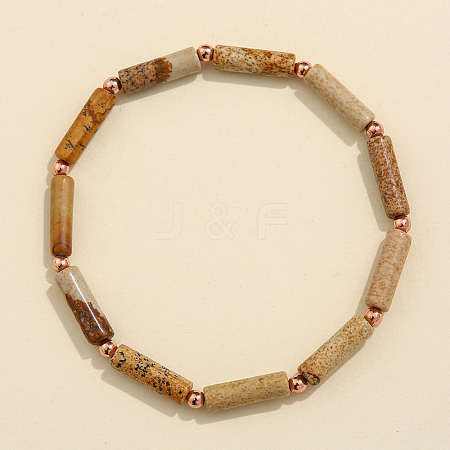 Column Natural Picture Jasper Beads Stretch Bracelets for Women Men TJ6393-5-1