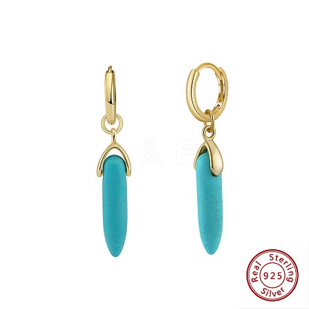 Natural Turquoise Beaded Hoop Earrings EJEW-L294-004G-1