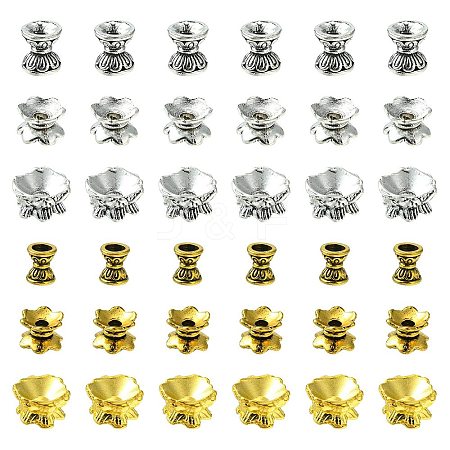60Pcs 6 Styles Alloy Bead Caps FIND-CJ0001-36-1