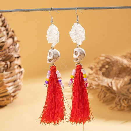 Halloween Alloy & Acrylic & Resin & Glass & Cotton Cord Tassel Dangle Earrings FS-WGA02EE-13-1
