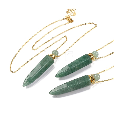 Natural Green Aventurine Bullet Shaped Perfume Bottle Pendant Necklaces G-B089-02G-03-1