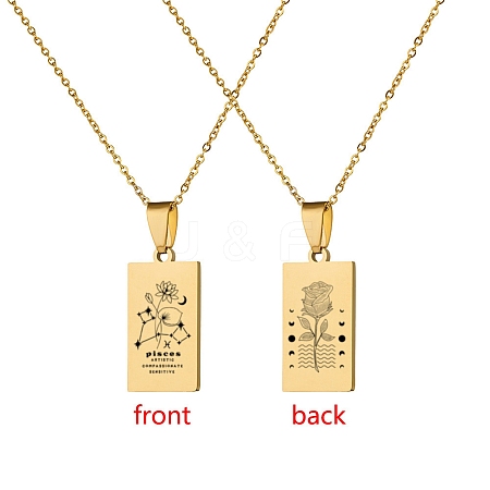 12 Constellation Stainless Steel Tarot Card Engraved Pendant Cable Chain Necklaces PW-WG94DCE-08-1