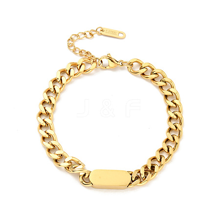 Ion Plating(IP) 304 Stainless Steel Rectangle Link Bracelet with Curb Chains for Women BJEW-P273-03G-1