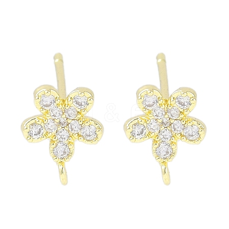 Brass Pave Clear Cubic Zirconia Stud Earring Findings KK-F875-08G-1