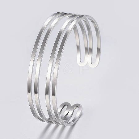 Hollow 304 Stainless Steel Wide Band Cuff Bangles BJEW-H565-01P-1