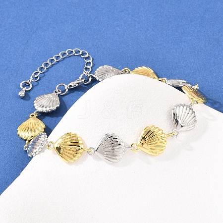 Shell Shape Brass Link Chain Bracelets for Women BJEW-K248-07C-GP-1