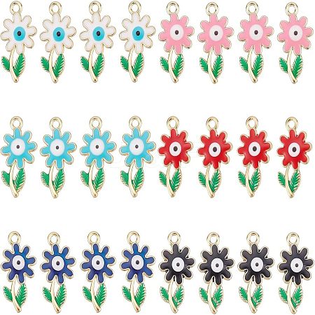 SUPERFINDINGS 24Pcs 6 Colors Rack Plating Alloy Enamel Pendants ENAM-FH0001-31-1