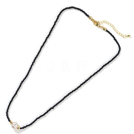 Potato Naural Pearl & Brass & Glass Seed Beaded Necklaces BD0566-1-1