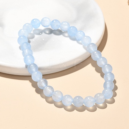 Natural & Dyed White Jade Bead Stretch Bracelets BJEW-K212-A-018-1