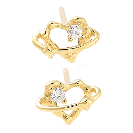 925 Sterling Silver Micro Pave Clear Cubic Zirconia Stud Earrings for Women EJEW-F342-04G-1